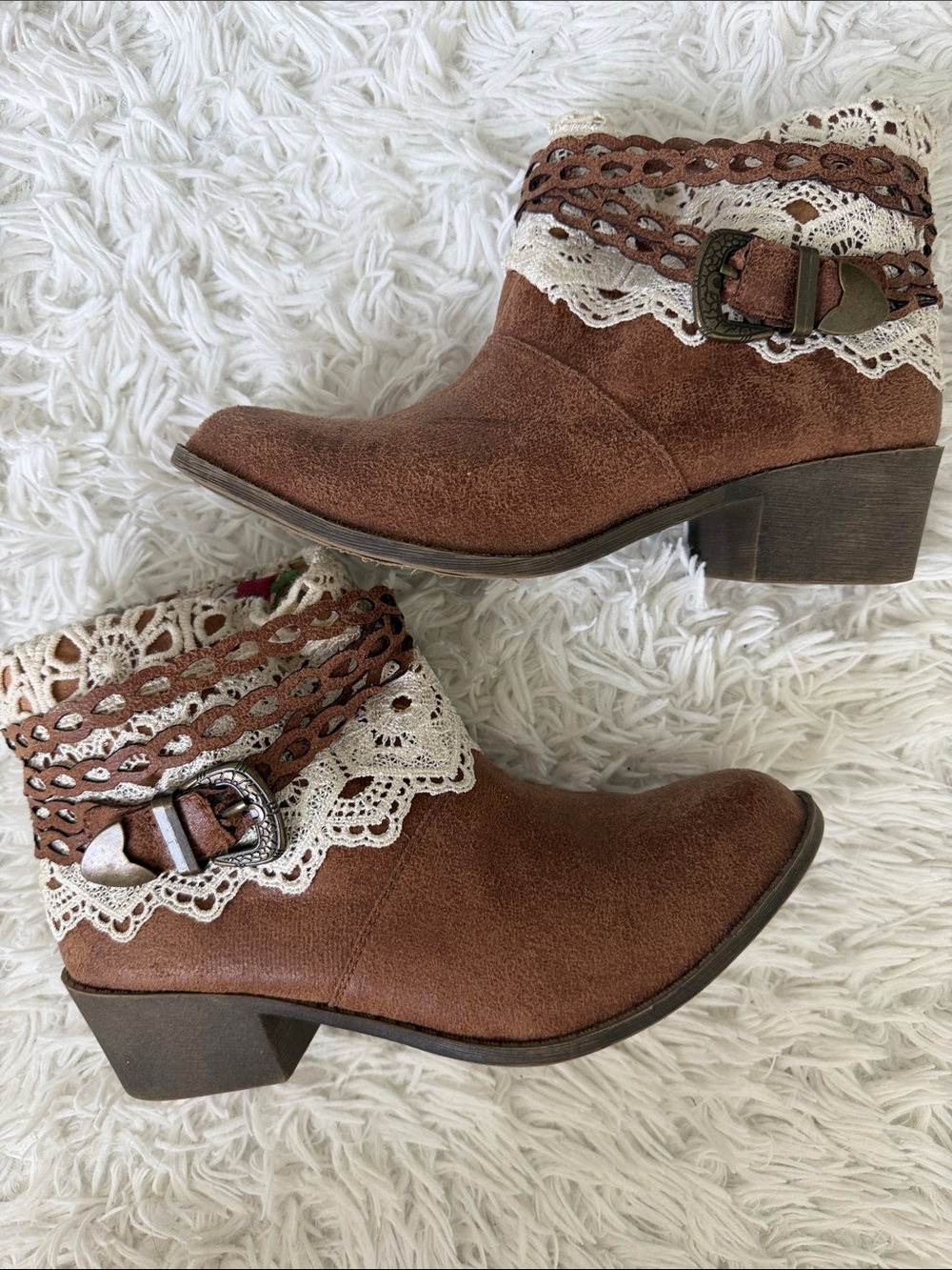 Tigerbear Republik Cash Tan Crochet Ankle Boots Size 8